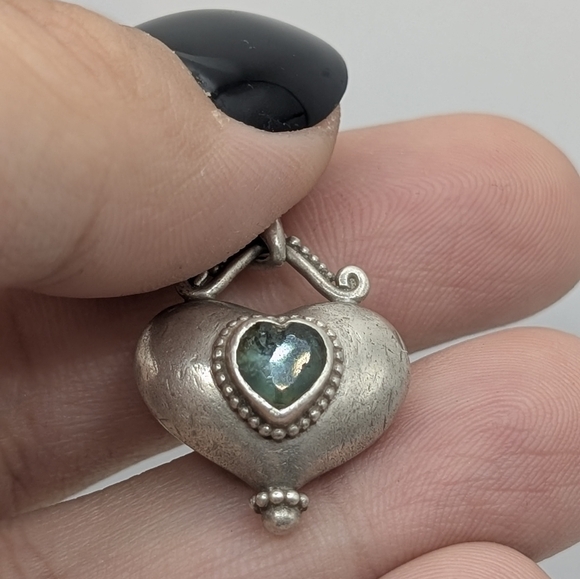 Vintage Blue Topaz 18K Gold Reversible Sterling Silver Heart Pendant - Picture 2 of 7